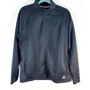 Adidas Women’s XL Black Quilted Full Zip Jacket Tonal Logo Polyester golf tennis